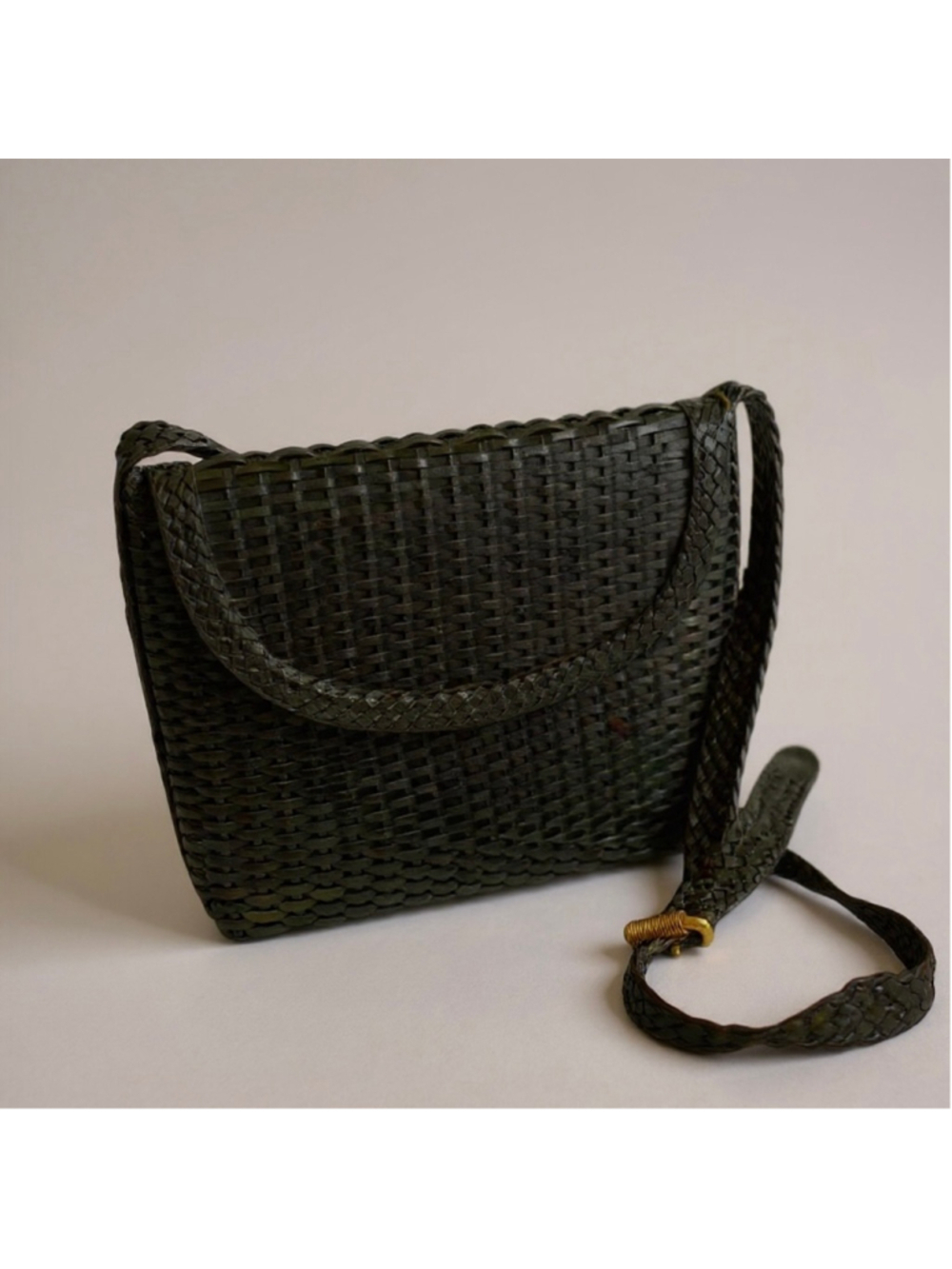 Marlene Gaines Black Woven Leather Crossbody Bag 80s Vintage